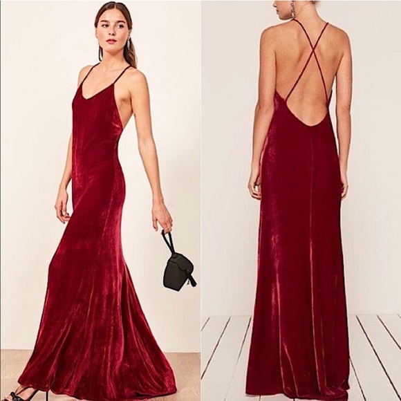 Reformation Dresses & Skirts - Reformation Rimini Dress Maxi Long Velvet Red Burgundy Silk Blend Backless